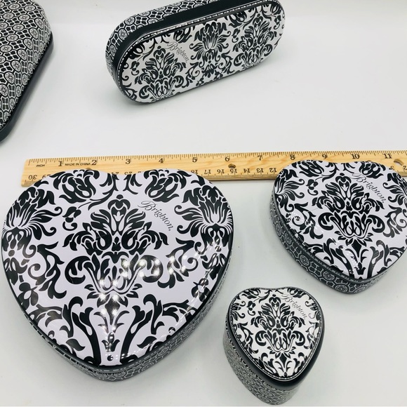 3 Brighton Heart Shaped Tins Keepsake Boxes incl Ring Box Black White - Picture 5 of 5